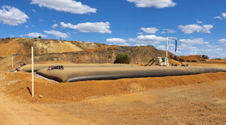 Large drinking water storage bladder tanks in a remote mine site