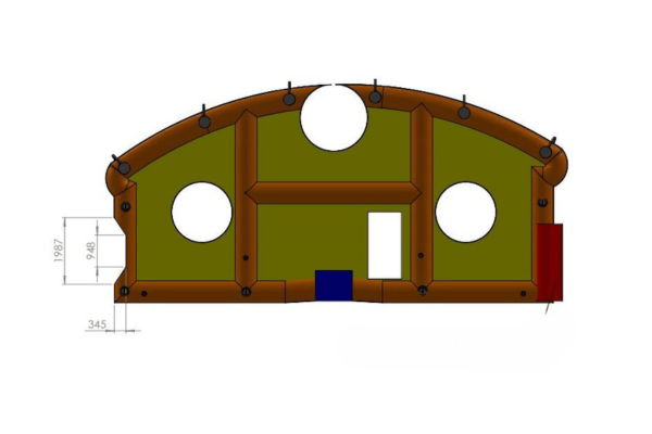 Dimensioned back view CAD of inflatable brattice wall for tunnel ventilation control